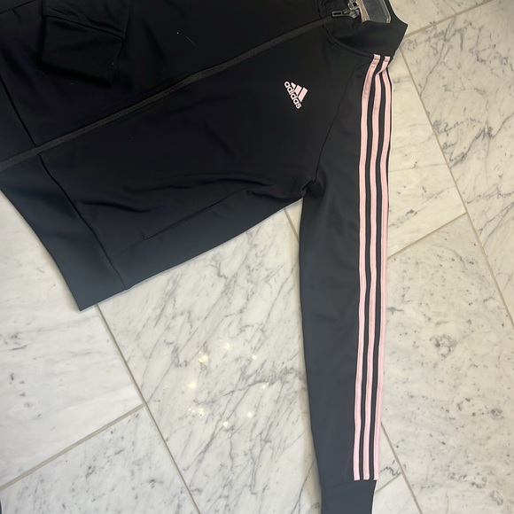 Adidas Black Track Jacket with Pink Stripes - Picture 3 of 12